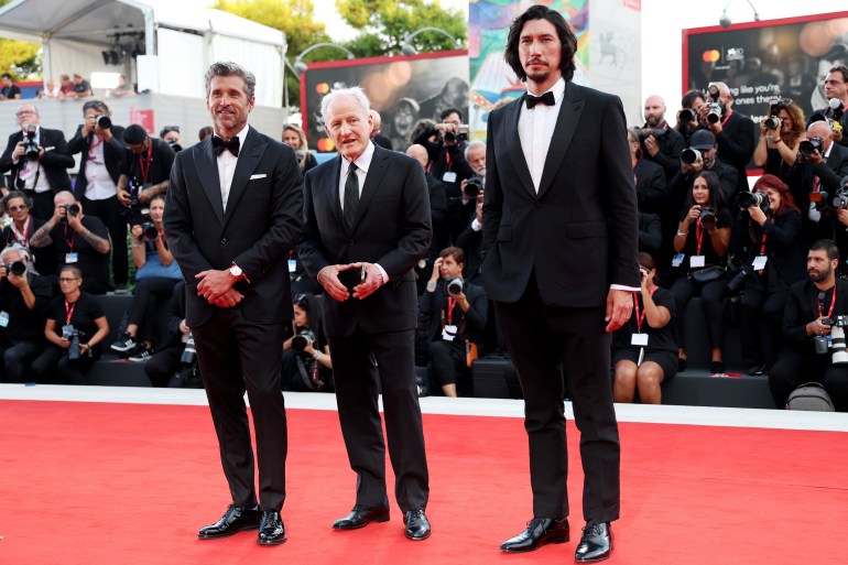 VENICE, ITALY - AUGUST 31: Patrick Dempsey, Michael Mann and Adam Driver attend a red carpet for the movie "Ferrari" at the 80th Venice International Film Festival on August 31, 2023 in Venice, Italy. (Photo by Vittorio Zunino Celotto/Getty Images)