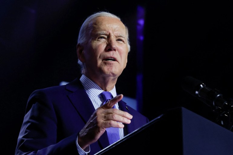 U.S. President Joe Biden delivers remarks, during a campaign event focusing on abortion rights at the Hylton Performing Arts Center, in Manassas, Virginia, U.S., January 23, 2024. REUTERS/Evelyn Hockstein