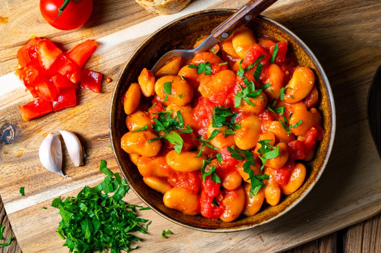 Rustic giant beans with fresh tomato sauce