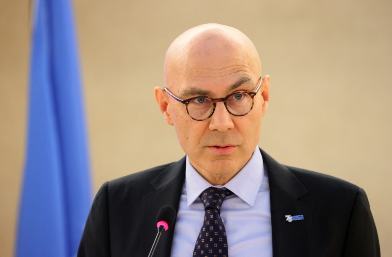 Volker Turk, United Nations High Commissioner for Human Rights, attends the Human Rights Council at the United Nations in Geneva, Switzerland February 27, 2023. REUTERS/Denis Balibouse