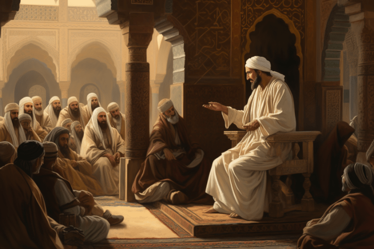 arabic muslim man speaking to audiance in a Mosque in the 19th century CREDIT: ALJAZEERA Midjourney