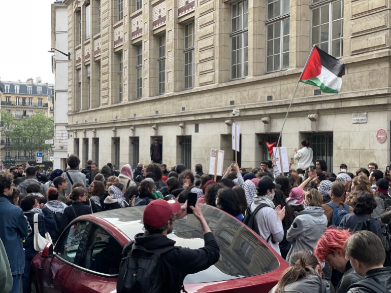 rench police intervene pro-Palestinian demonstration at Sorbonne University in Paris French police intervene pro-Palestinian demonstration at Sorbonne University in Paris- - PARIS, FRANCE - MAY 7: French police intervene the pro-Palestinian student protest with pepper spray and arrest some protesters at Sorbonne University in Paris, France on May 7, 2024. University students in the northern Paris suburb of Saint-Denis demonstrated demanding French universities to end all cooperation with Israeli universities and institutions. DATE 08/05/2024 SIZE x Country France SOURCE Anadolu/Esra Taskin