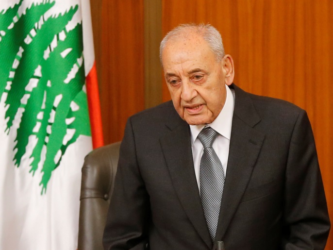 Lebanese Parliament Speaker Nabih Berri talks during an extraordinary session to discuss the Jerusalem issue at downtown Beirut, Lebanon December 8, 2017. REUTERS/Mohamed Azakir