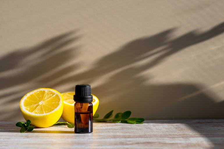 Essential oil, Lemon, Bottle image. Free for use