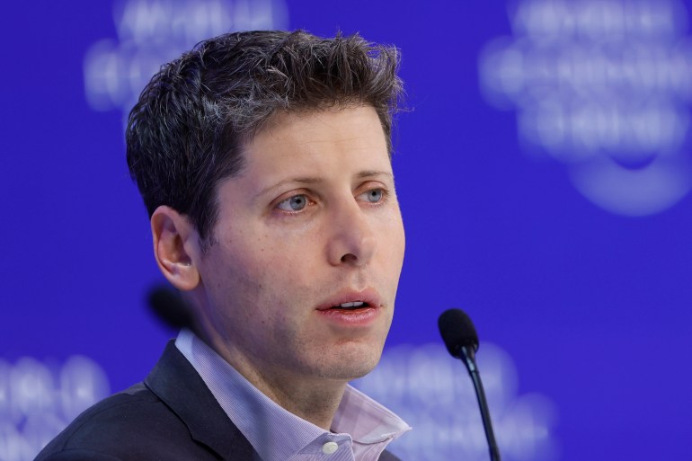 Sam Altman, chief executive officer of OpenAI, left, and Jeremy Hunt, UK chancellor of the exchequer, during a panel session on day three of the World Economic Forum (WEF) in Davos, Switzerland, on Thursday, Jan. 18, 2024. The annual Davos gathering of political leaders, top executives and celebrities runs from January 15 to 19. Photographer: Stefan Wermuth/Bloomberg via Getty Images