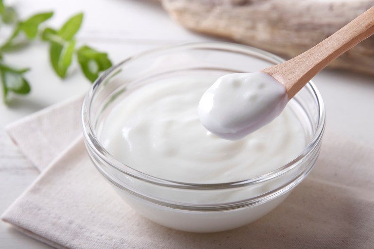 Fresh yogurt on the table; Shutterstock ID 1568852824; purchase_order: AJA; job: ; client: ; other: