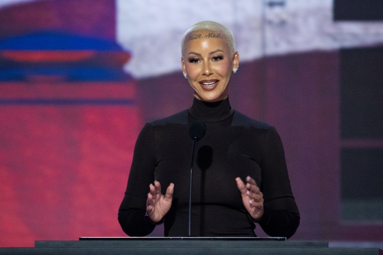 UNITED STATES - JULY 15: Model and celebrity Amber Rose speaks at the Republican National Convention at the Fiserv Forum in Milwaukee, Wisc., on Monday, July 15, 2024. (Bill Clark/CQ-Roll Call, Inc via Getty Images)